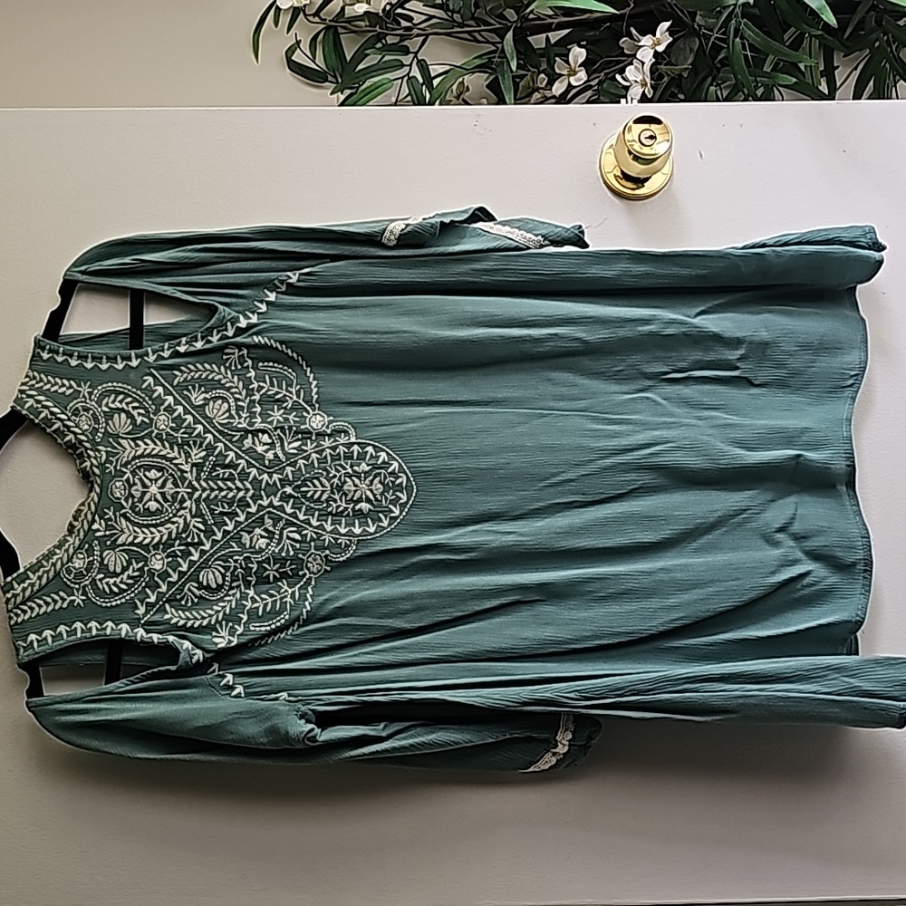 🟡XHILARATION Cold-Shoulder Tunic (Teal, L)